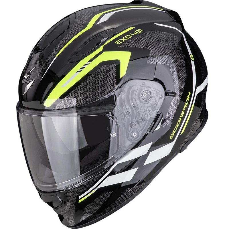 Scorpion EXO-491 KRYPTA fullface motorcykelhjelm sort-fluo gul-hvid