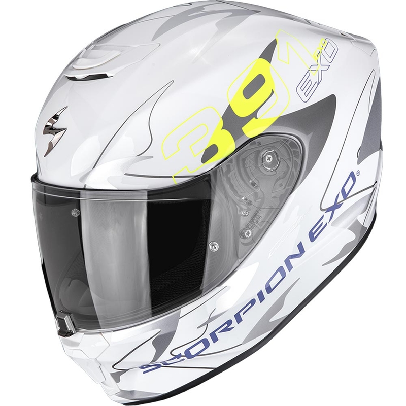 Scorpion EXO-391 Key fullface motorcykelhjelm hvid-sølv-fluo gul