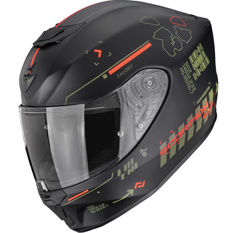Scorpion EXO-391 Iron fullface motorcykelhjelm, mat sort-grøn-rød