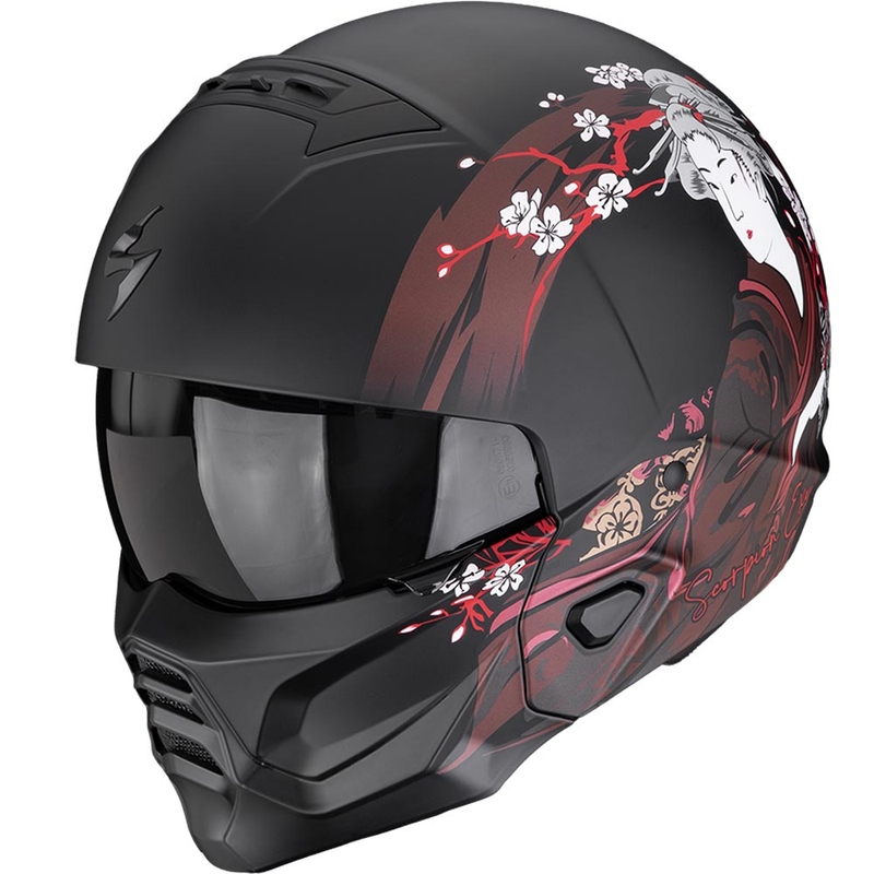 Modulær motorcykelhjelm Scorpion EXO-COMBAT II Demure mat sort-rød