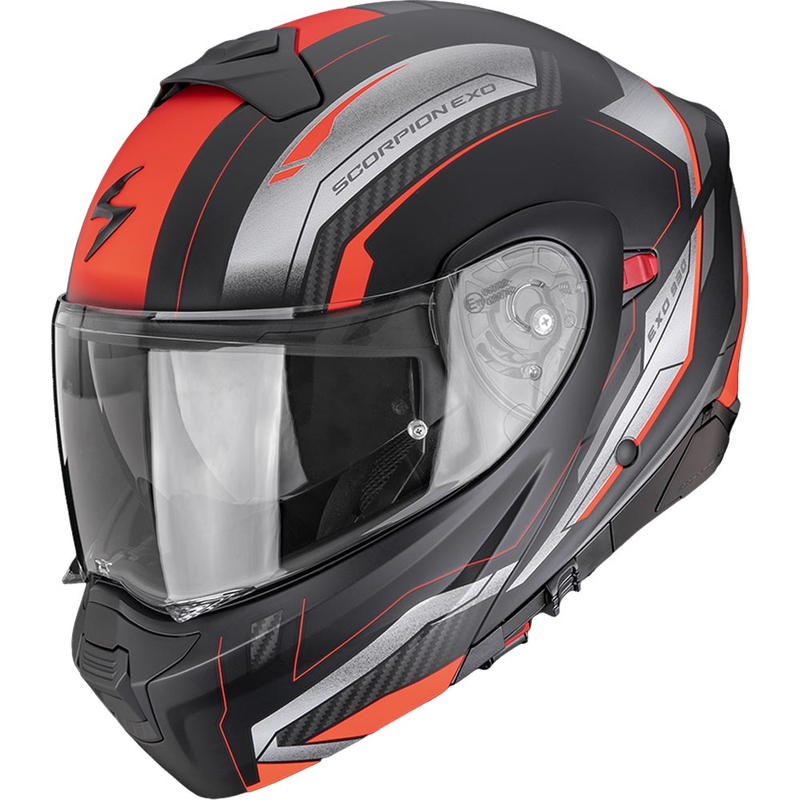Scorpion EXO-930 EVO Space flip-up motorcykelhjelm, mat sort-sølv-rød