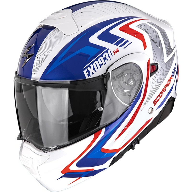 Scorpion EXO-930 EVO Alpha flip-up motorcykelhjelm hvid-rød-blå