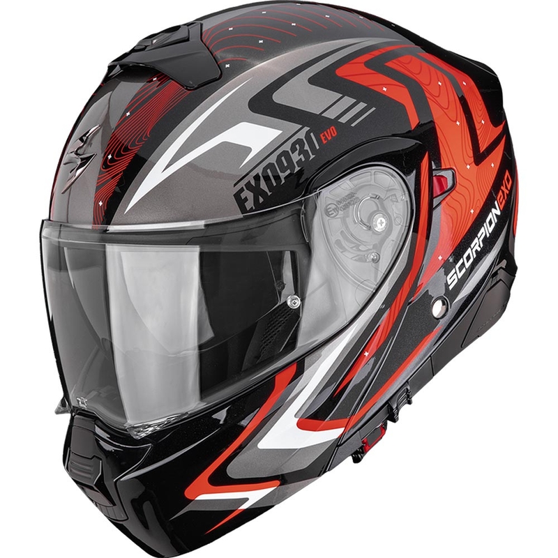 Scorpion EXO-930 EVO Alpha flip-up motorcykelhjelm sort-sølv-rød
