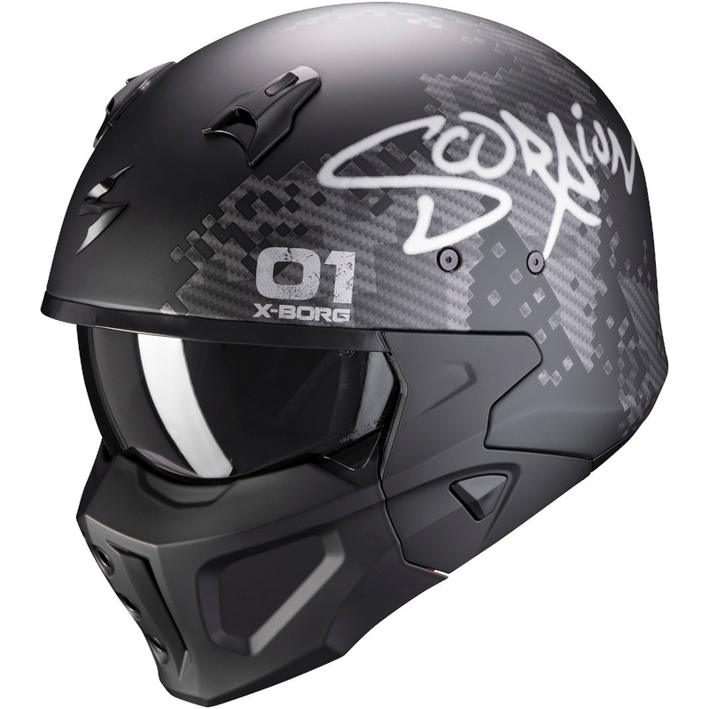 Åben hjelm med maske Scorpion COVERT-X Xborg sort-sølv