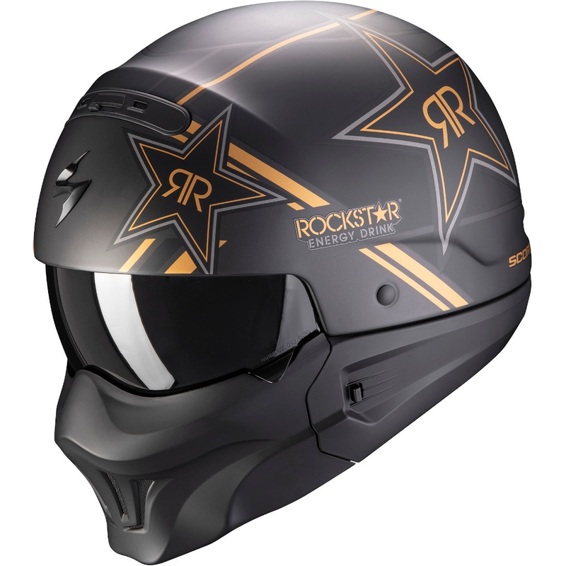 Åben hjelm med maske Scorpion EXO-COMBAT EVO Rockstar sort-guld