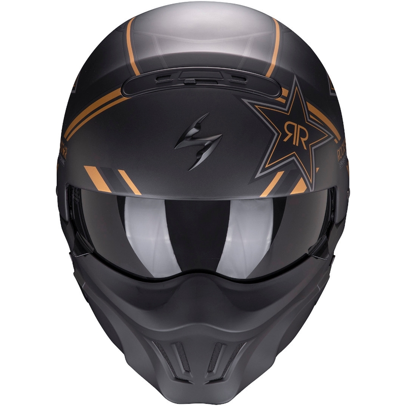 Åben hjelm med maske Scorpion EXO-COMBAT EVO Rockstar sort-guld