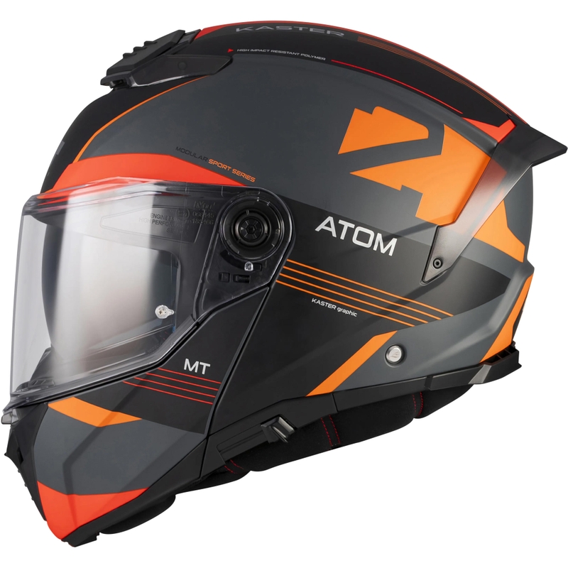 Flip-up motorcykelhjelm MT Atom 2 SV Kaster C14 mat sort-grå-orange