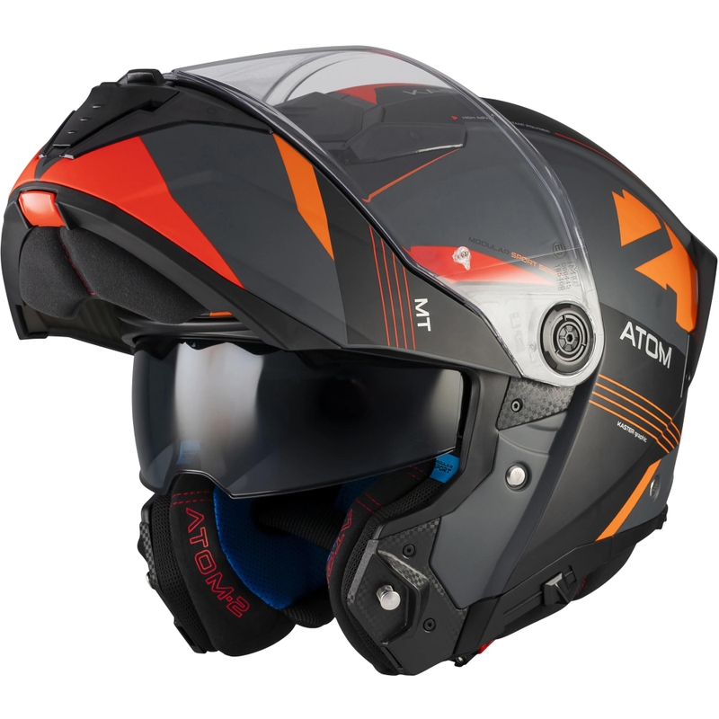 Flip-up motorcykelhjelm MT Atom 2 SV Kaster C14 mat sort-grå-orange