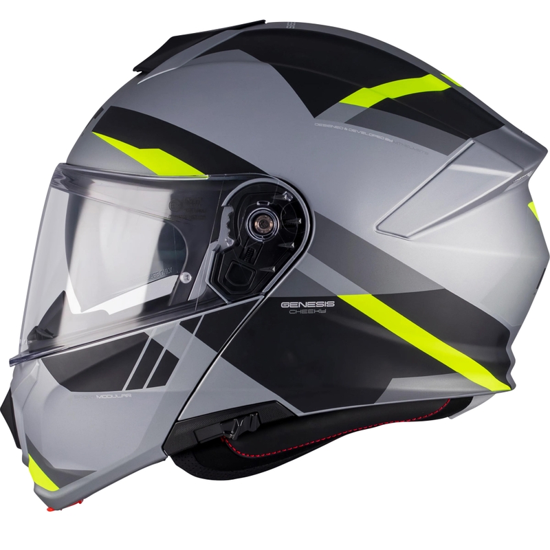 Flip-up motorcykelhjelm MT Genesis R SV Cheeky C3 sort-grå-fluo gul