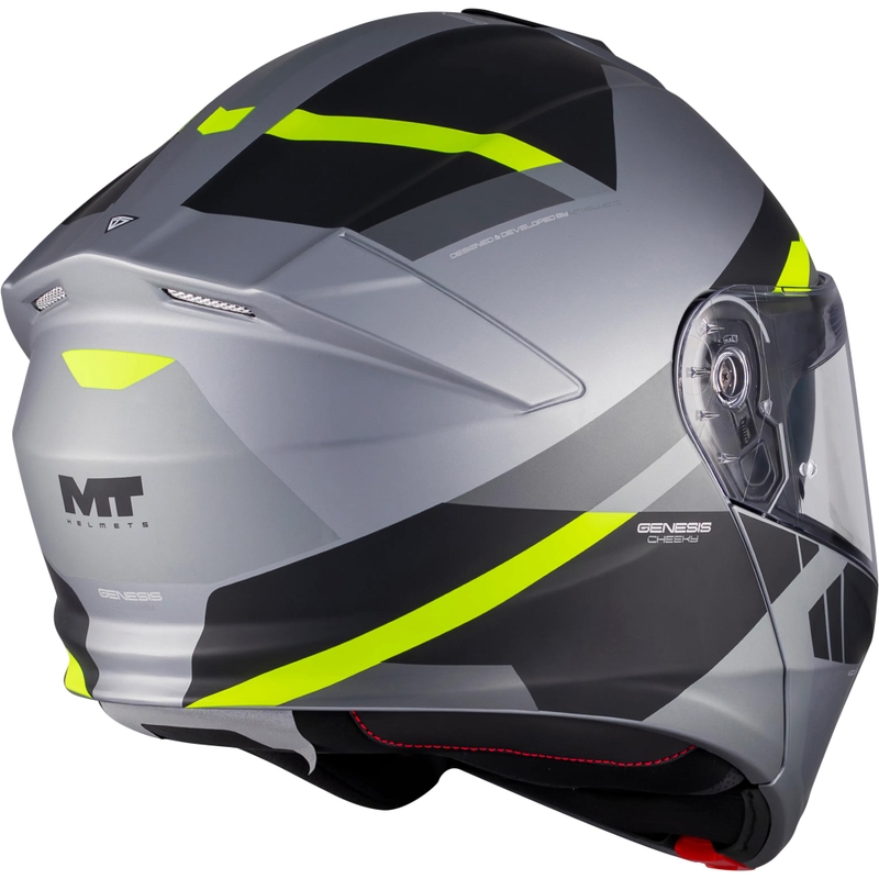 Flip-up motorcykelhjelm MT Genesis R SV Cheeky C3 sort-grå-fluo gul