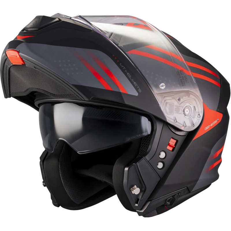 Flip-up motorcykelhjelm MT Genesis R SV Vibe B5 mat sort-grå-rød