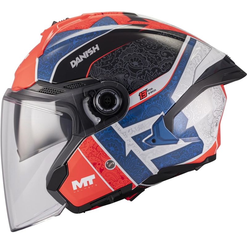 Åben motorcykelhjelm MT Cosmo SV Dansk 26 sæson C5 blå-rød-hvid-sort
