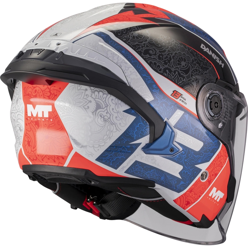 Åben motorcykelhjelm MT Cosmo SV Dansk 26 sæson C5 blå-rød-hvid-sort