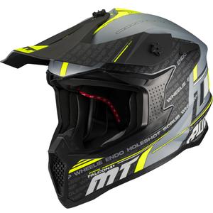 Motocross hjelm MT Falcon S Ruler C2 mat sort-grå-fluo gul
