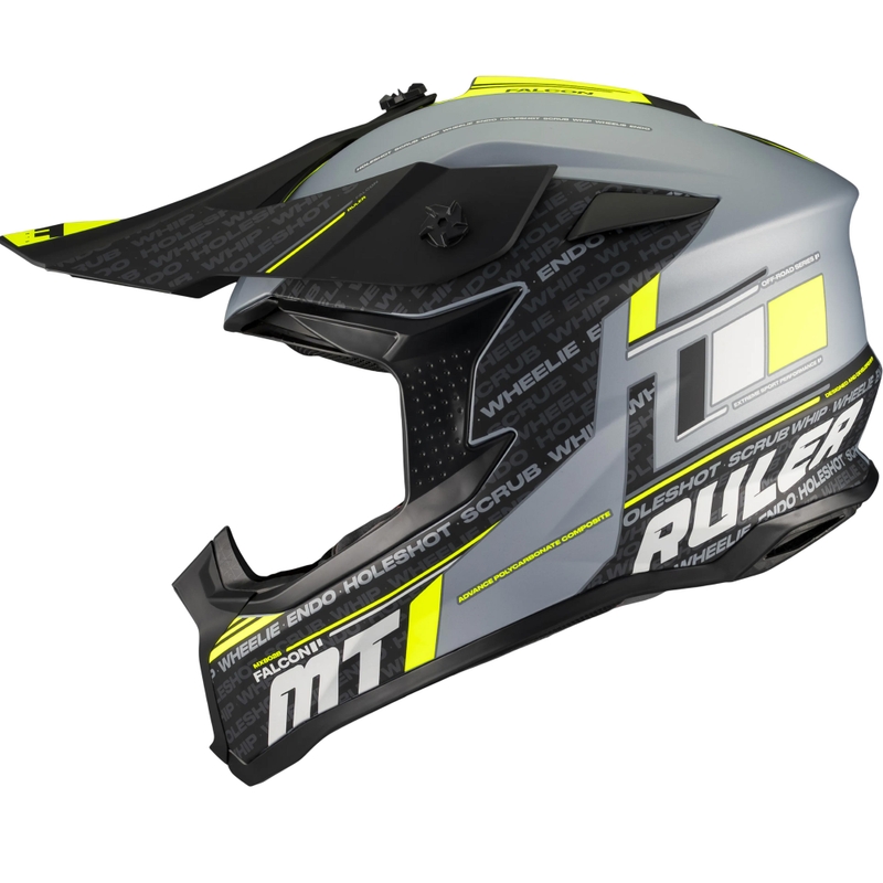 Motocross hjelm MT Falcon S Ruler C2 mat sort-grå-fluo gul