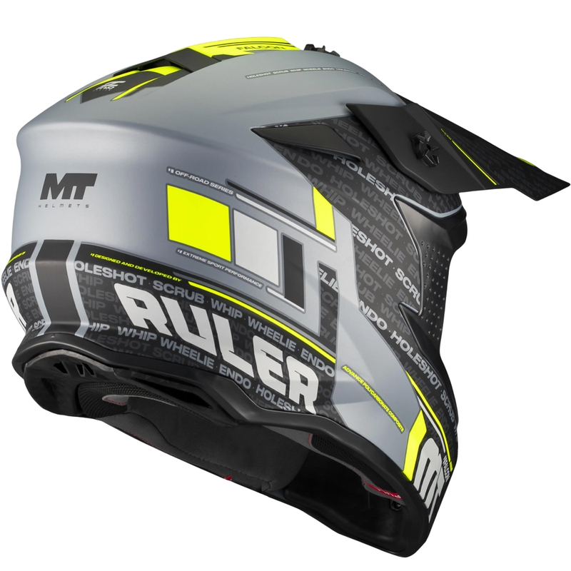 Motocross hjelm MT Falcon S Ruler C2 mat sort-grå-fluo gul