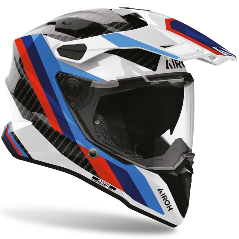 Enduro motorcykelhjelm Airoh Commander 2 Carbon Rank sort-hvid-blå