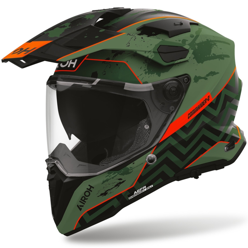 Enduro motorcykelhjelm Airoh Commander 2 Plug mat sort-grøn-rød