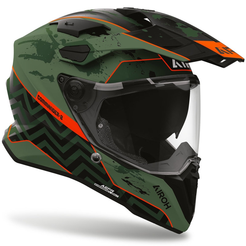 Enduro motorcykelhjelm Airoh Commander 2 Plug mat sort-grøn-rød