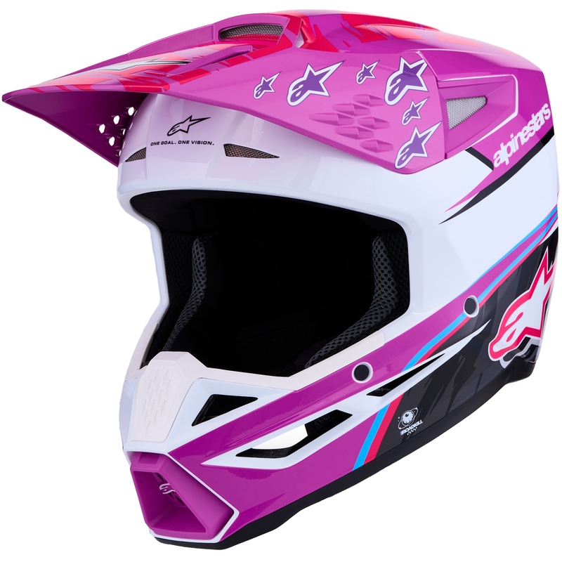 Alpinestars S-M3 Falcon motorcykel motocross hjelm lilla-hvid-fluo pink