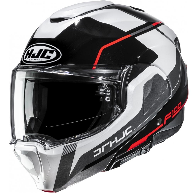 Flip-up motorcykelhjelm HJC F100 Astra MC1 sort-hvid-rød-grå
