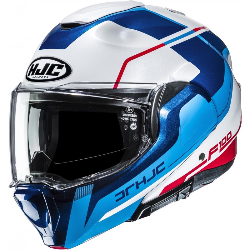 Flip-up motorcykelhjelm HJC F100 Astra MC21 hvid-blå-rød