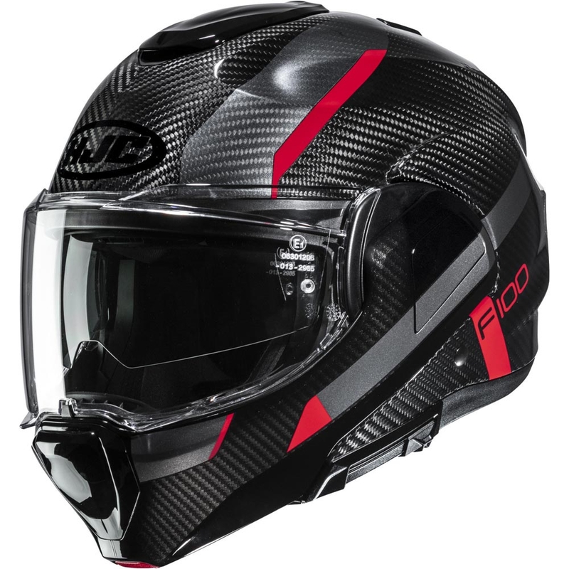 HJC F100 Carbon Askan MC1 flip-up motorcykelhjelm, sort-rød
