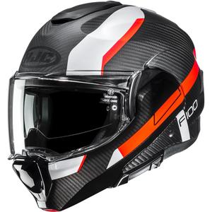 Flip-up motorcykelhjelm HJC F100 Carbon Askan MC6HSF sort-orange-hvid-rød