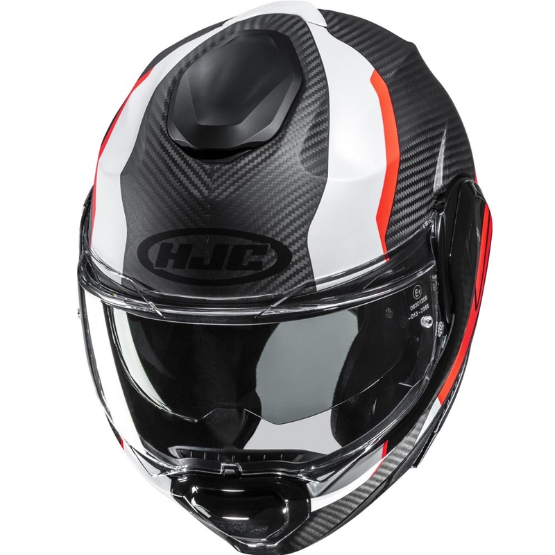 Flip-up motorcykelhjelm HJC F100 Carbon Askan MC6HSF sort-orange-hvid-rød