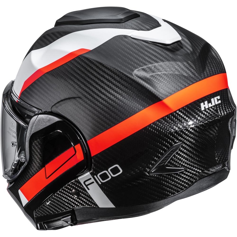 Flip-up motorcykelhjelm HJC F100 Carbon Askan MC6HSF sort-orange-hvid-rød