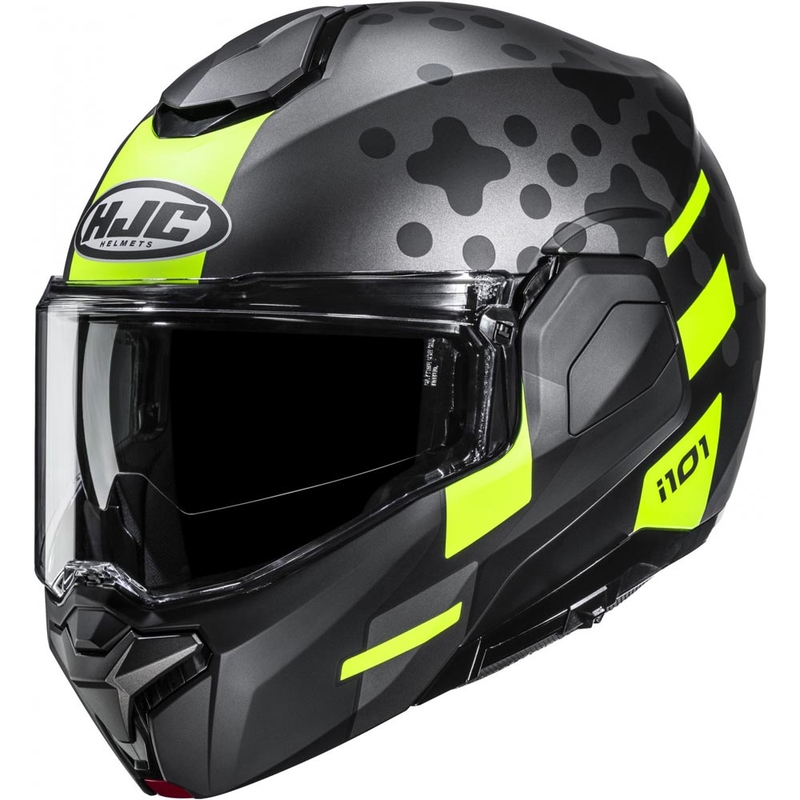 Flip-up motorcykelhjelm HJC i101 Astel MC3HSF sort-grå-fluo gul