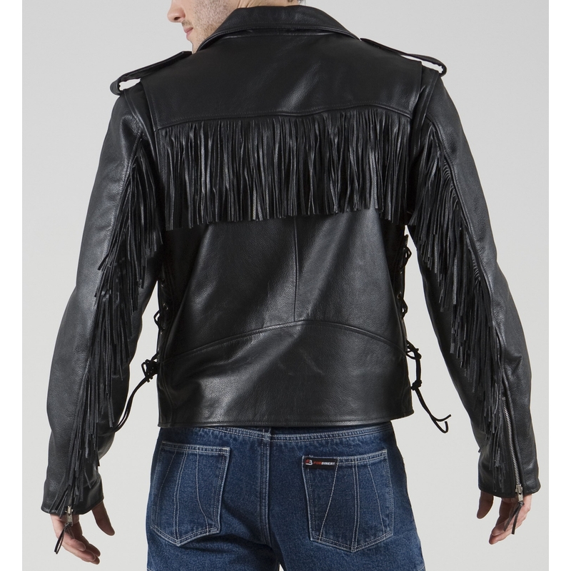 Kožená bunda na moto ForBikers Colorado s třásněmi vel 4XL
