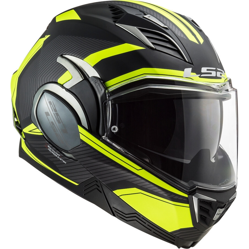 LS2 FF900 Valiant II Revo sort-fluogul sammenklappelig motorcykelhjelm