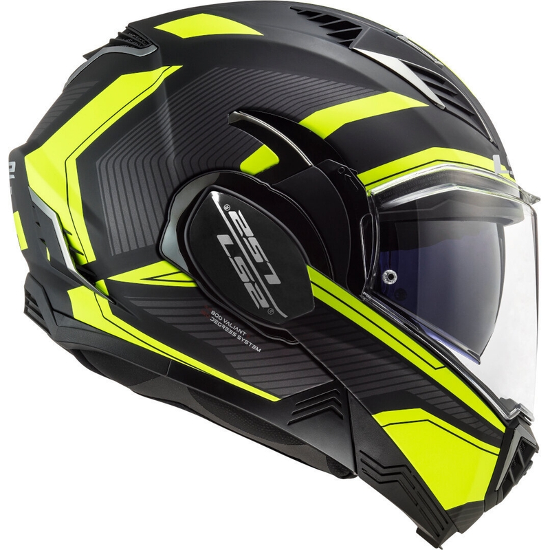 LS2 FF900 Valiant II Revo sort-fluogul sammenklappelig motorcykelhjelm