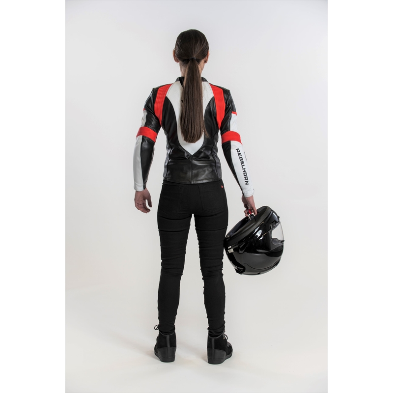 Dámská bunda na motorku Rebelhorn Rebel černo-bílo-fluo červená výprodej