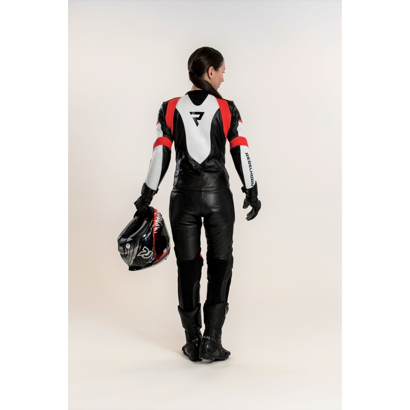 Rebelhorn Rebel Black-White-Fluo Red Motorcycle Jumpsuit til kvinder udsalg