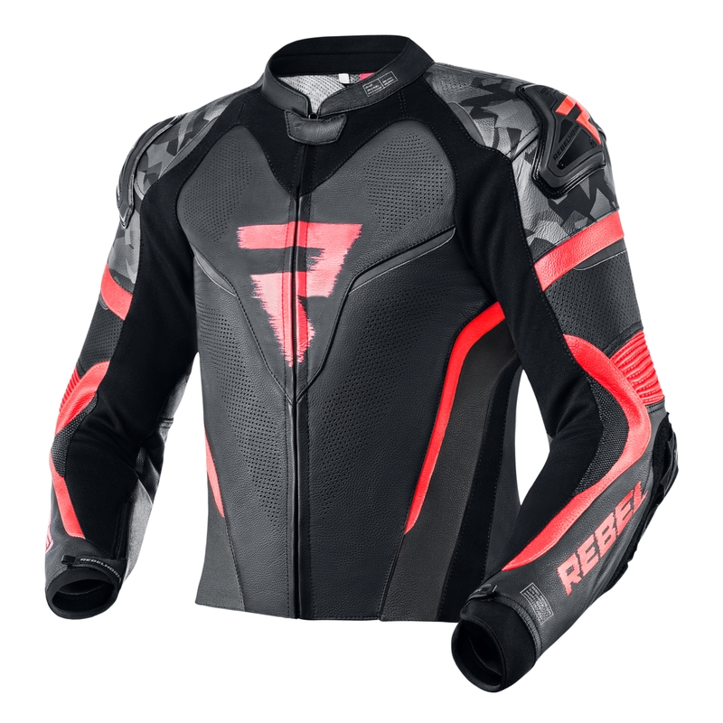 Rebelhorn Rebel sort-fluoro rød motorcykeljakke udsalg