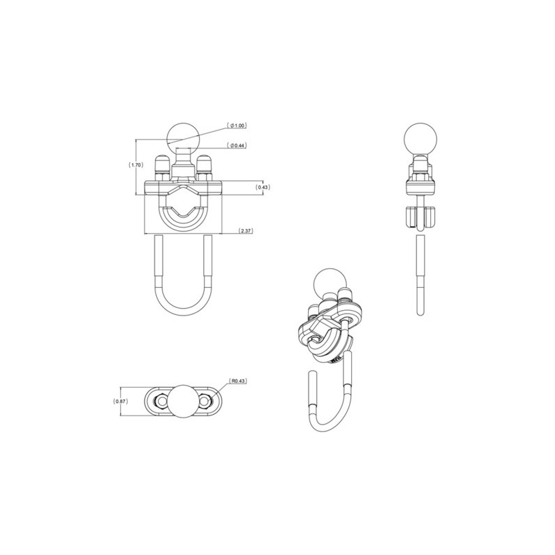 RAM Mounts med 1"-stift til rørdiameter 12,7-31,75 mm