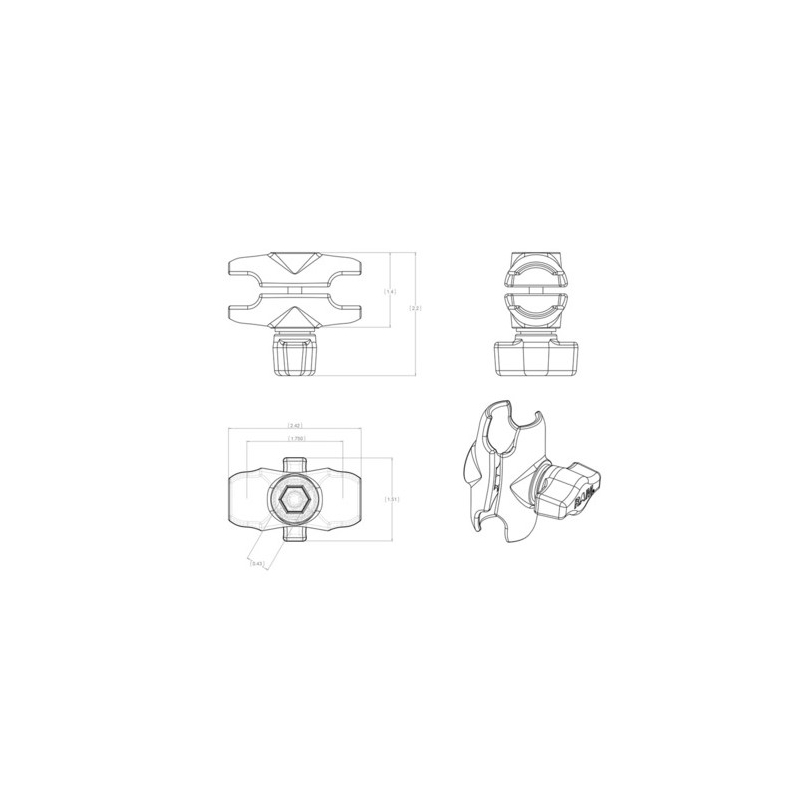 RAM Mounts til 1" kuglebolte - 60 mm