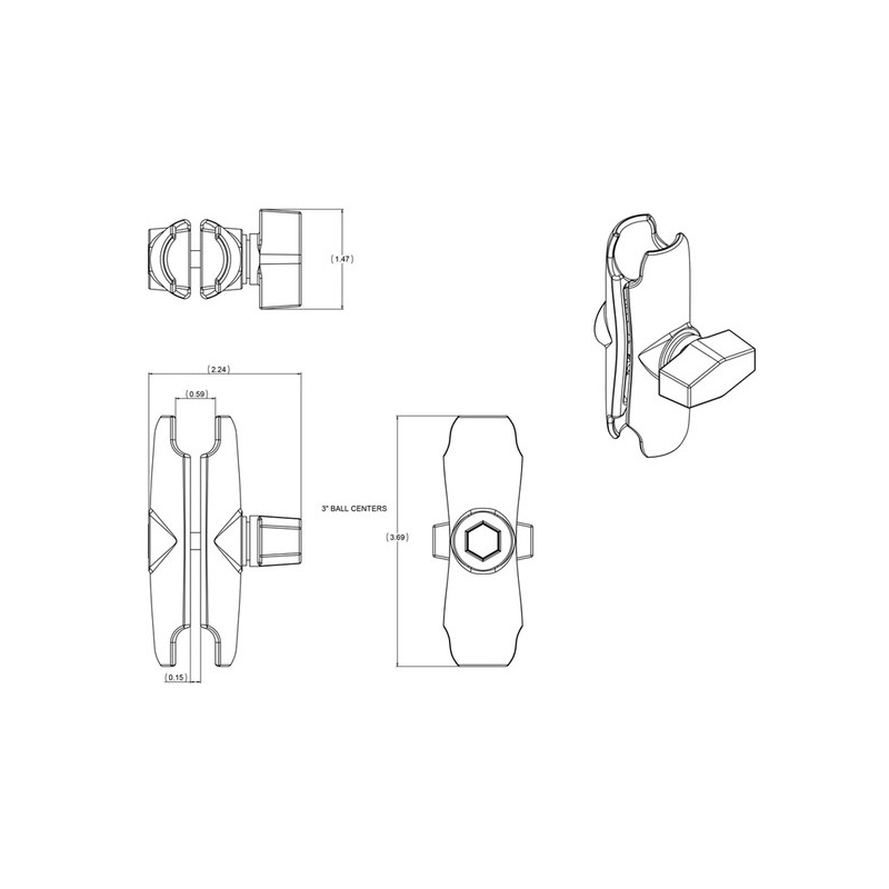 RAM Mounts til 1" kuglebolte - 94 mm