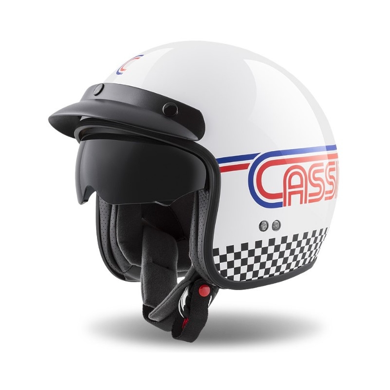 Otevřená přilba na motorku Cassida Oxygen Rondo perleťovo bílá-modro-červeno-černá